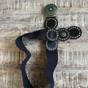 Black Elastic Belt with Decorative Buckle